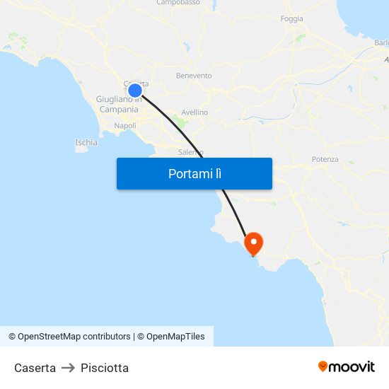 Caserta to Pisciotta map