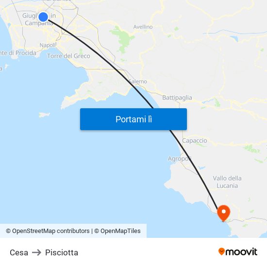 Cesa to Pisciotta map