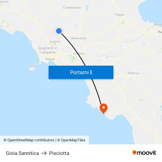 Gioia Sannitica to Pisciotta map