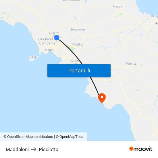 Maddaloni to Pisciotta map