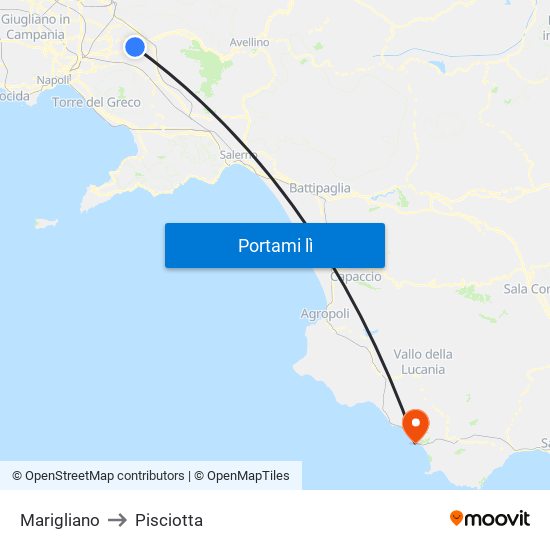 Marigliano to Pisciotta map