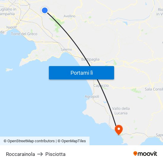 Roccarainola to Pisciotta map