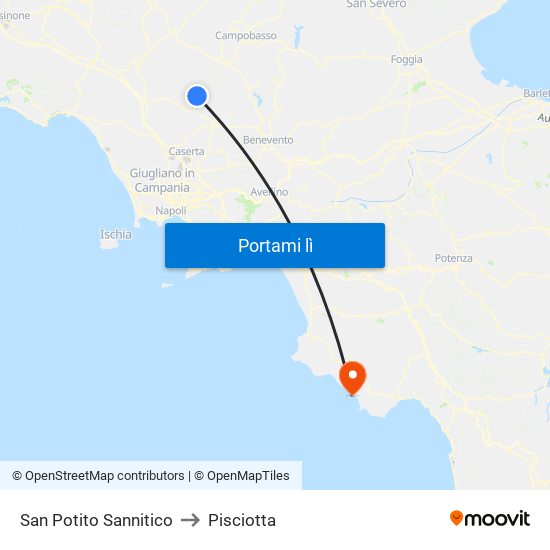 San Potito Sannitico to Pisciotta map