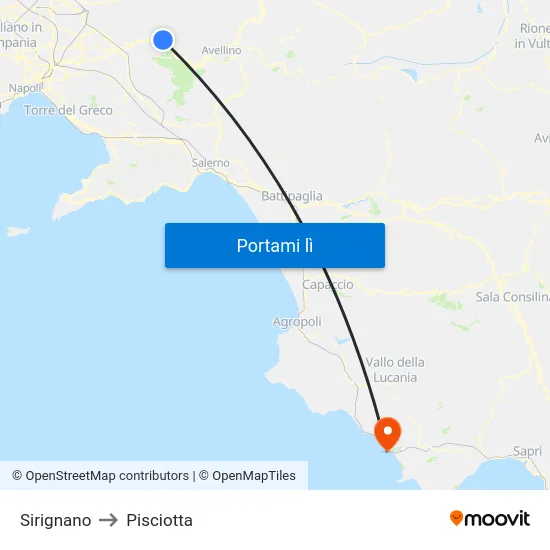 Sirignano to Pisciotta map