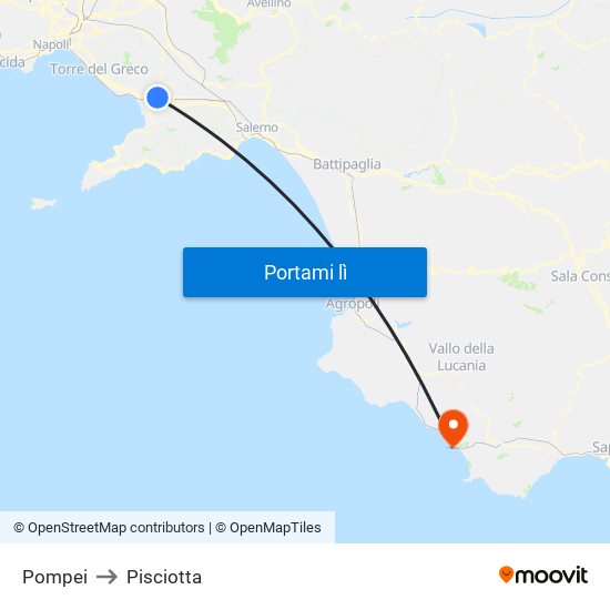 Pompei to Pisciotta map