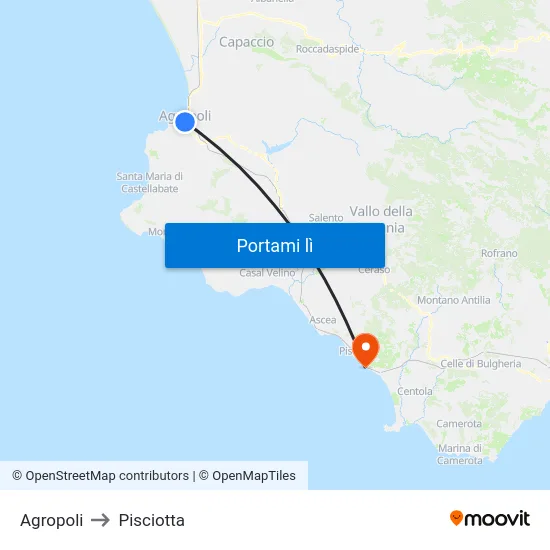 Agropoli to Pisciotta map