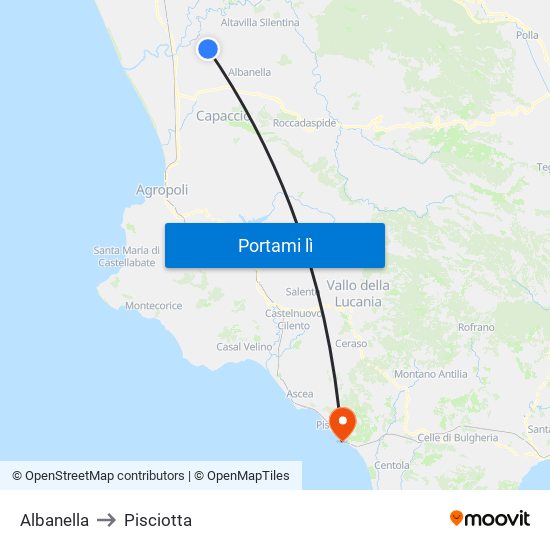 Albanella to Pisciotta map