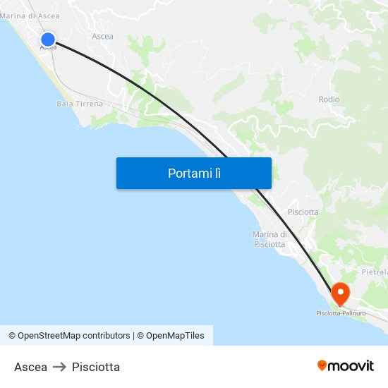 Ascea to Pisciotta map
