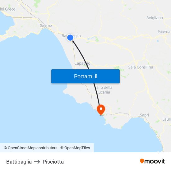 Battipaglia to Pisciotta map