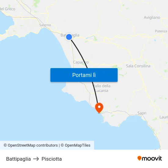 Battipaglia to Pisciotta map