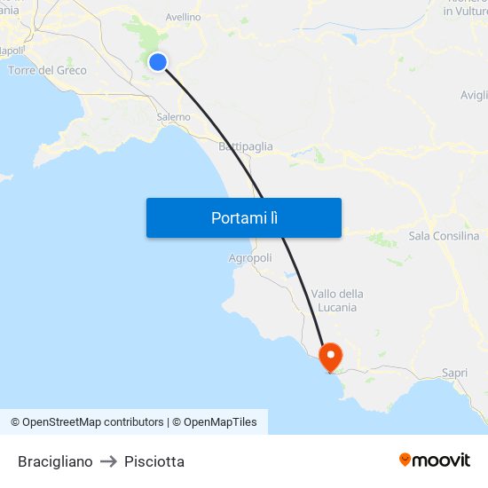 Bracigliano to Pisciotta map