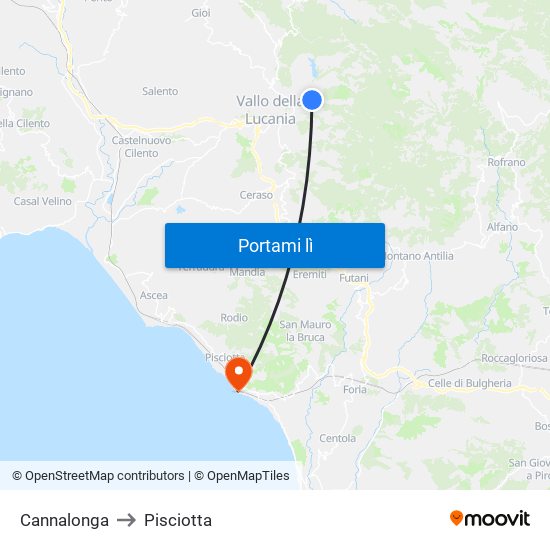 Cannalonga to Pisciotta map
