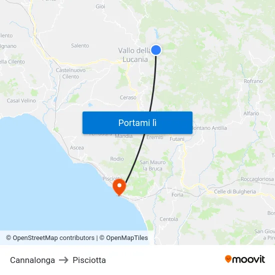 Cannalonga to Pisciotta map
