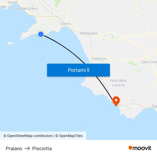 Praiano to Pisciotta map