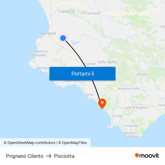 Prignano Cilento to Pisciotta map