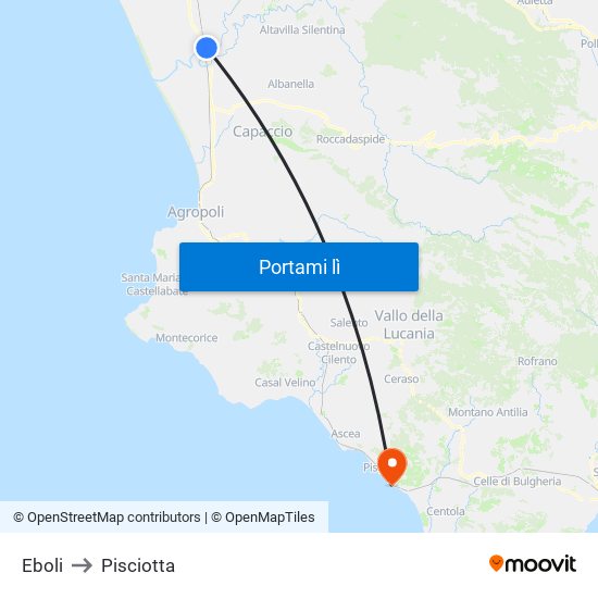 Eboli to Pisciotta map