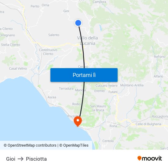 Gioi to Pisciotta map