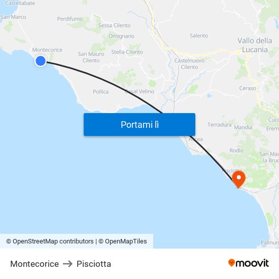 Montecorice to Pisciotta map