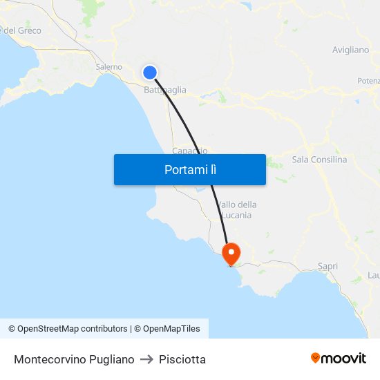 Montecorvino Pugliano to Pisciotta map