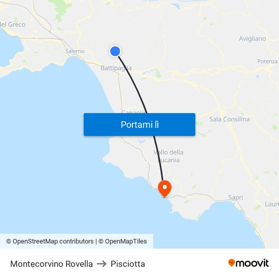 Montecorvino Rovella to Pisciotta map