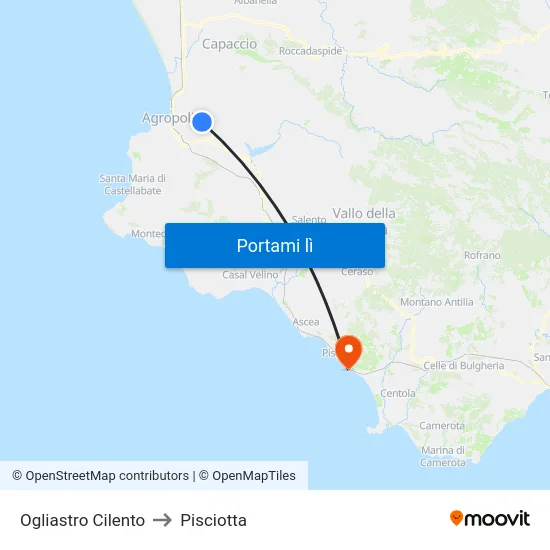 Ogliastro Cilento to Pisciotta map