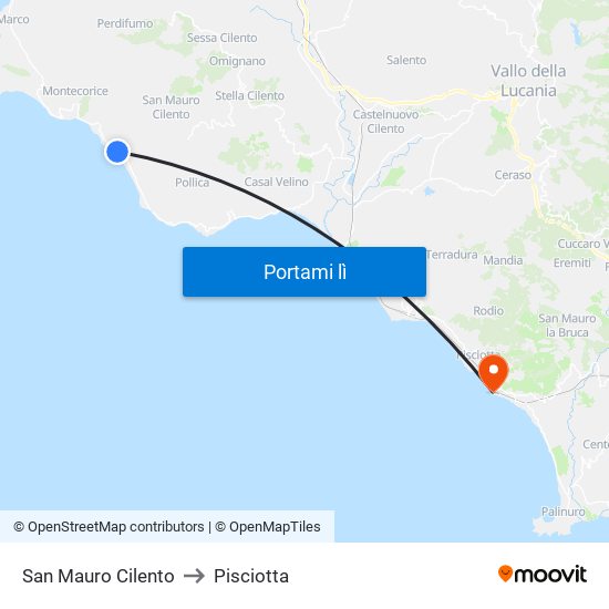 San Mauro Cilento to Pisciotta map