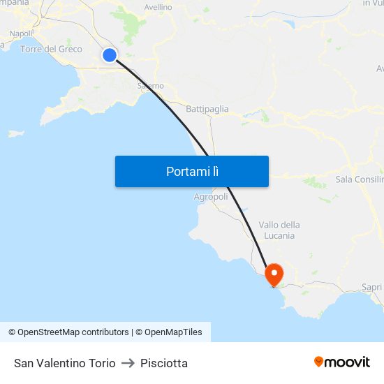 San Valentino Torio to Pisciotta map