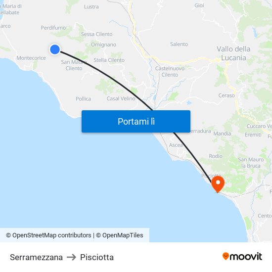 Serramezzana to Pisciotta map