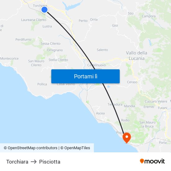 Torchiara to Pisciotta map