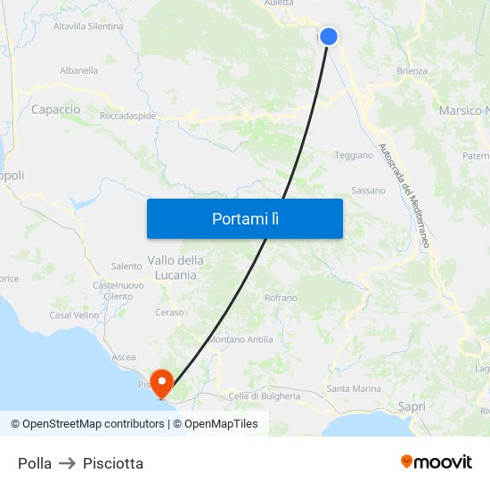 Polla to Pisciotta map