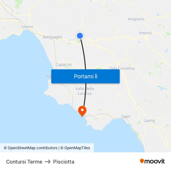 Contursi Terme to Pisciotta map