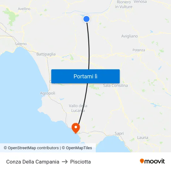 Conza Della Campania to Pisciotta map
