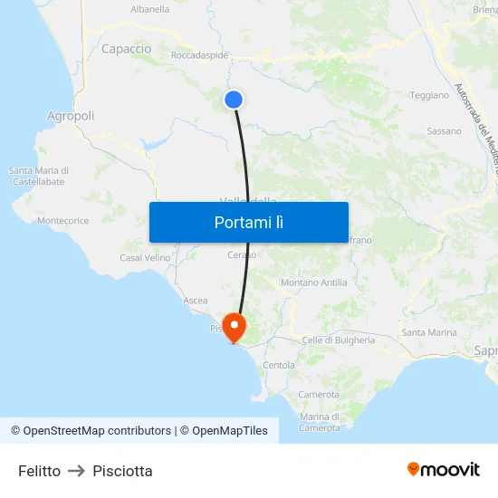 Felitto to Pisciotta map