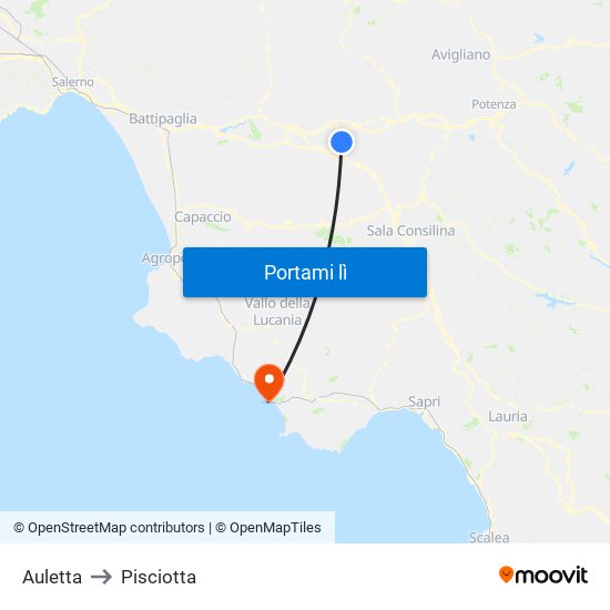 Auletta to Pisciotta map