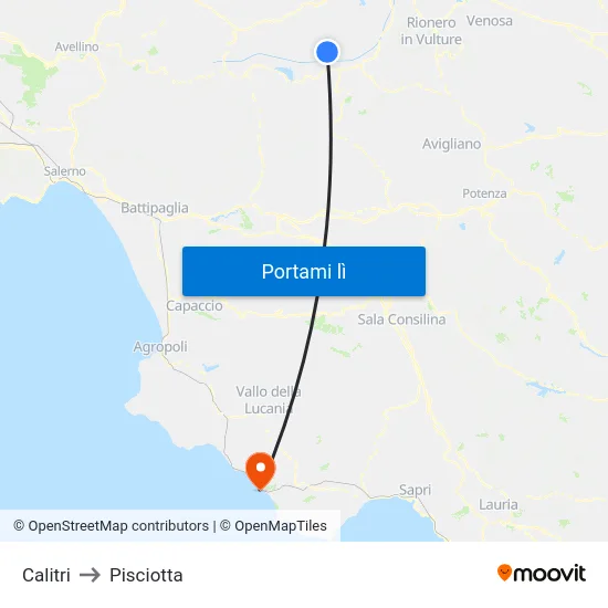 Calitri to Pisciotta map