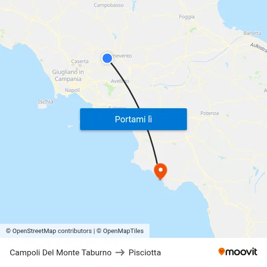 Campoli Del Monte Taburno to Pisciotta map