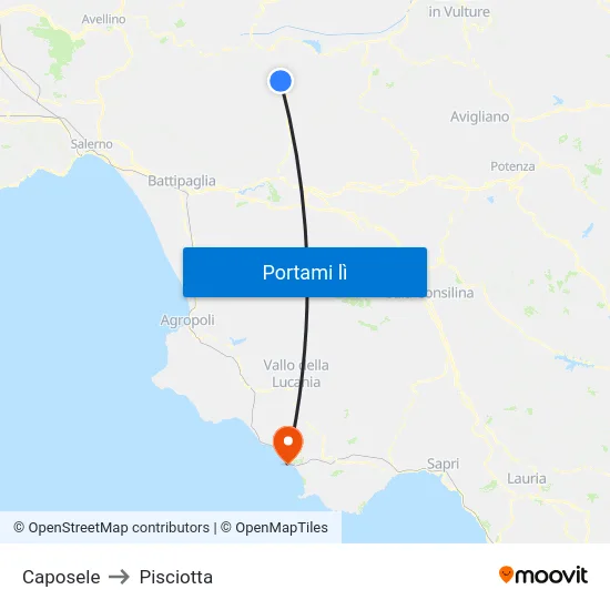 Caposele to Pisciotta map