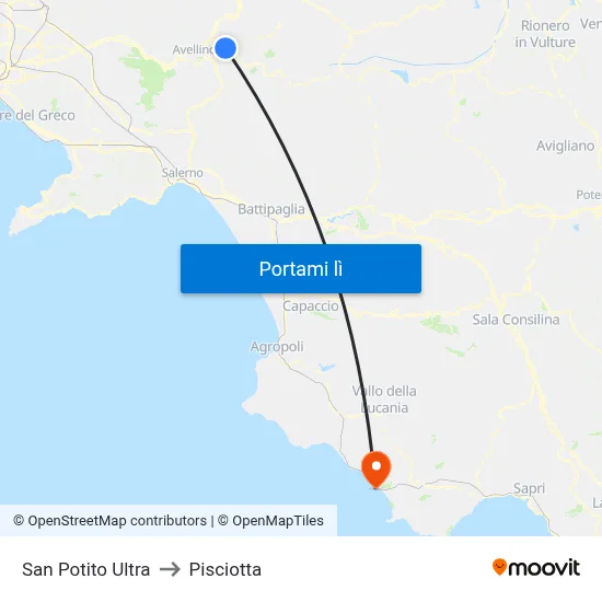 San Potito Ultra to Pisciotta map