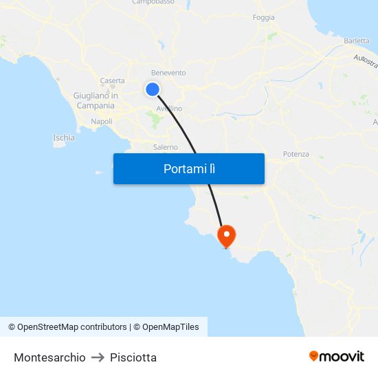 Montesarchio to Pisciotta map