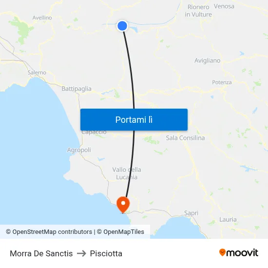 Morra De Sanctis to Pisciotta map