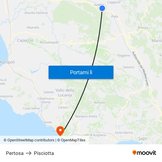 Pertosa to Pisciotta map