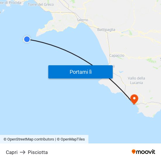 Capri to Pisciotta map