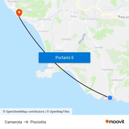 Camerota to Pisciotta map