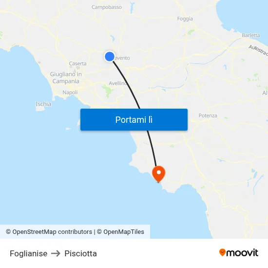 Foglianise to Pisciotta map