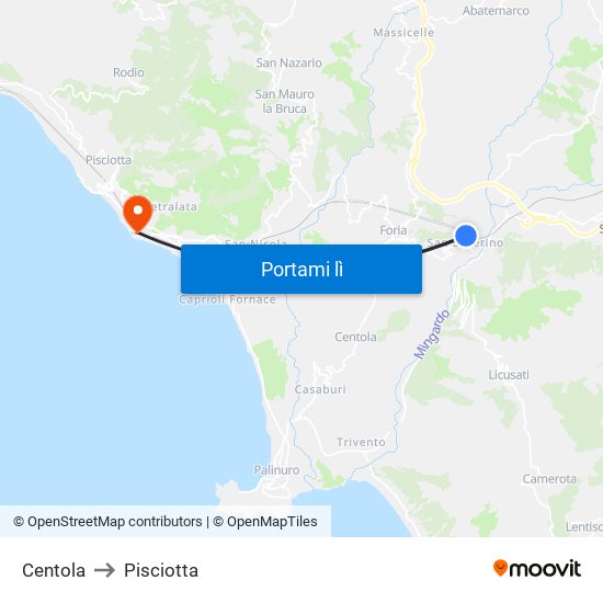 Centola to Pisciotta map