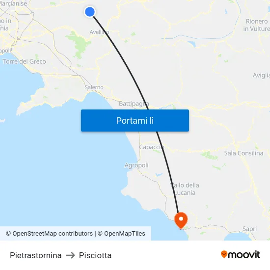 Pietrastornina to Pisciotta map