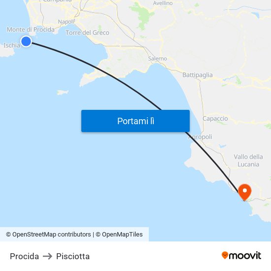 Procida to Pisciotta map