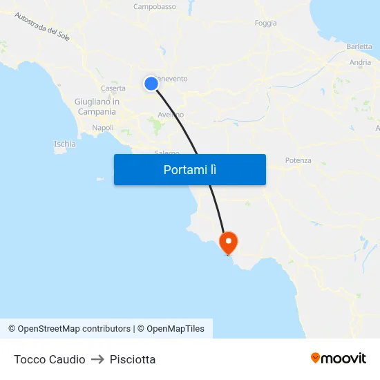 Tocco Caudio to Pisciotta map