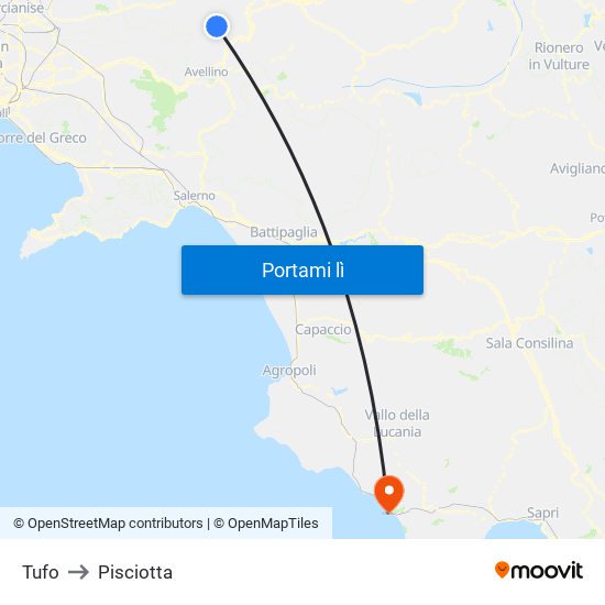 Tufo to Pisciotta map