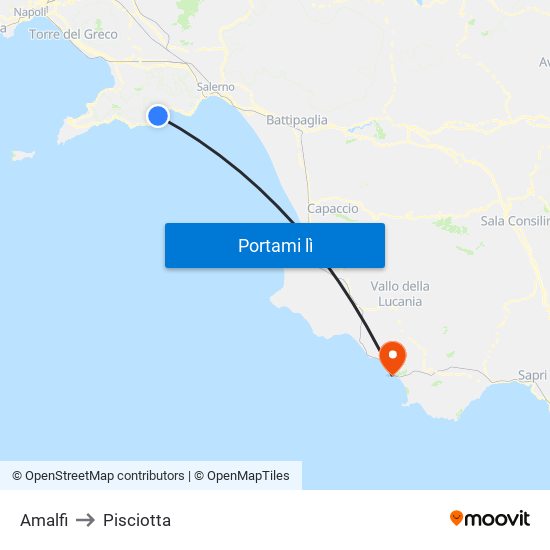 Amalfi to Pisciotta map